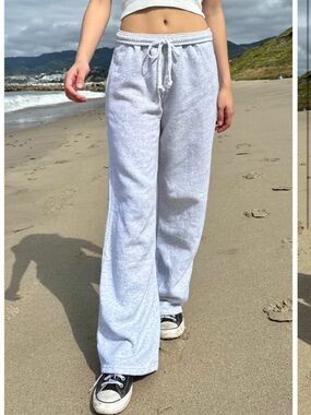 Brandy Melville Light Gray Wide Leg Drawstring Sweatpants